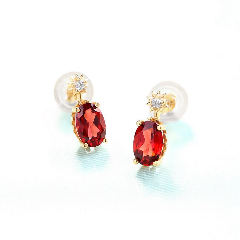 Elegant S925 Sterling Silver Earrings with 9k Yellow Gold Plating Mozambique Garnet/Blue Topaz